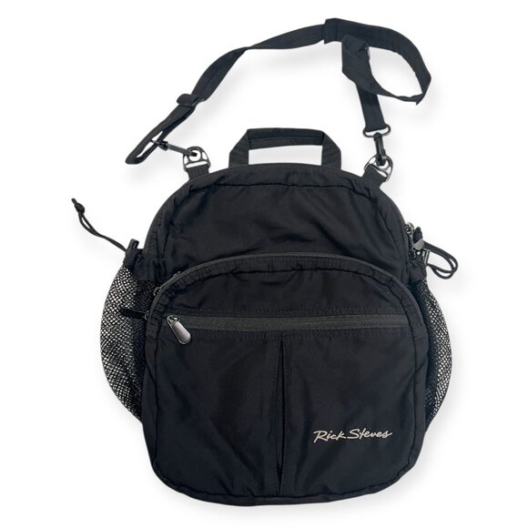 Rick Steves Europe Travel Bag Black Crossbody Shoulder Day Bag Organizer Nylon - Picture 1 of 9